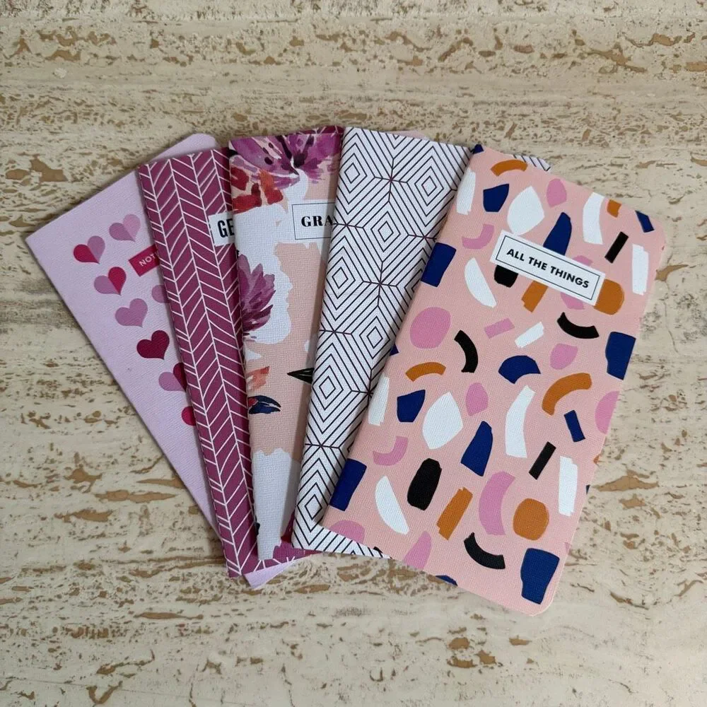 Five May Designs “skinny”notebooks - pink and peach tones